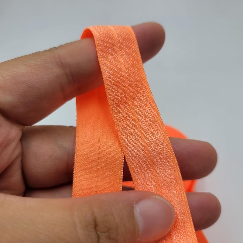 FAYADA Fold Over Elastic,5/8" Foldover FOE Trim Elastic Ribbon,Stretch FOE Band for Hair Ties Headbands Sewing Craft -5 Yards (Neon Orange) - Image 4